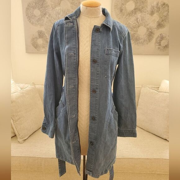 Banana Republic Denim Waist Tie Button Up Dress sz Med - Picture 2 of 11